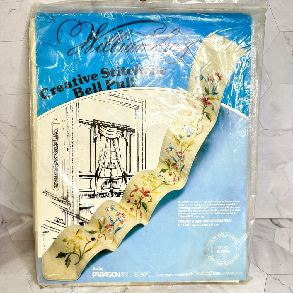 NOS Vtg Williamsburg Creative Stitchery Bell Pull Embroidery Kit #S-7206 Paragon